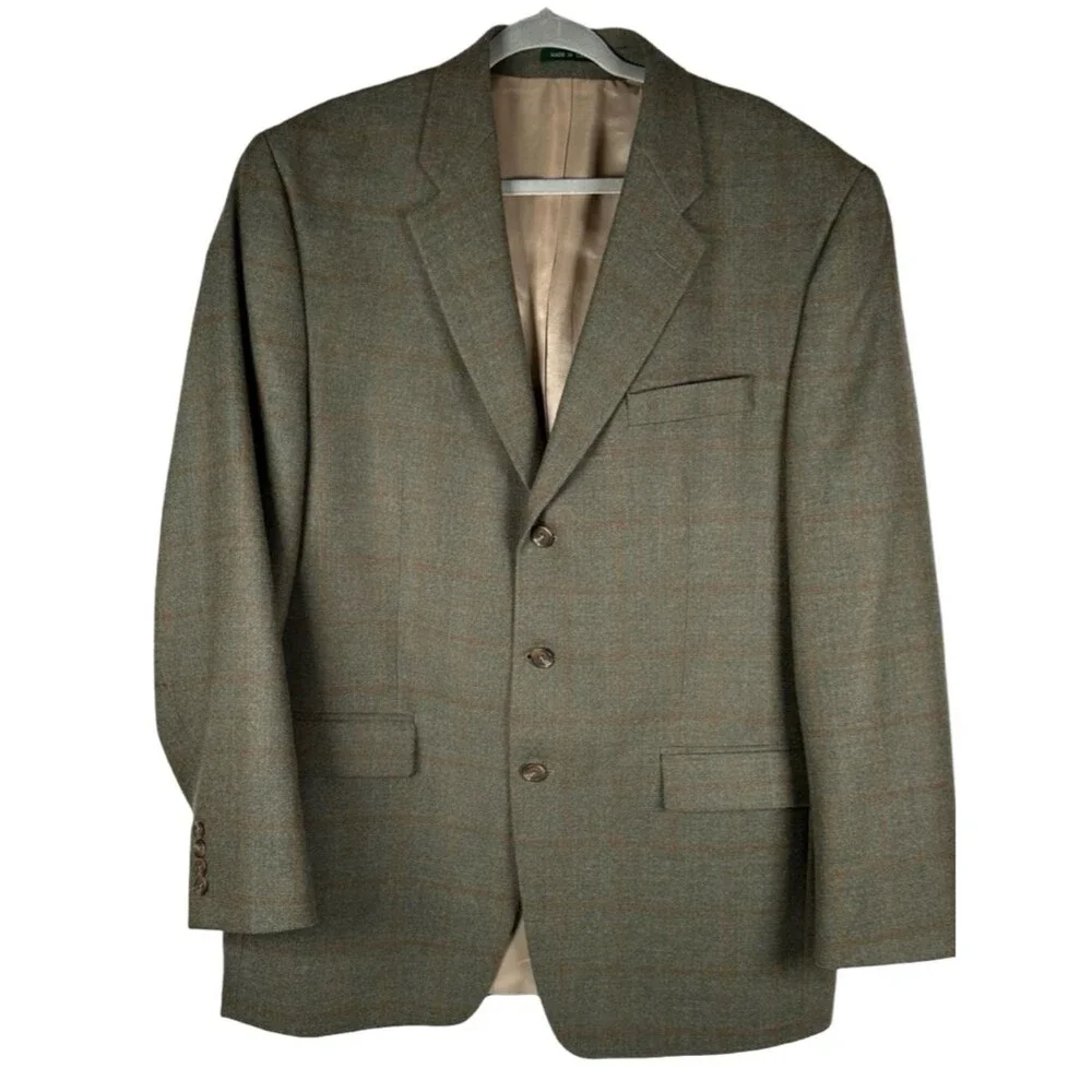 Lauren Ralph Lauren 100% Wool Gray Brown Check Sport Coat Blazer Men’s 44L NWOT